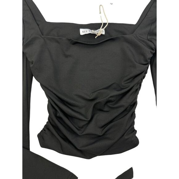 All The Ways - Square Neck Long Sleeve Ruched Top in Black - Picture 2 of 3